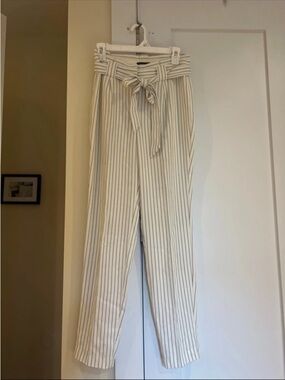Express Cream Pinstripe Paperbag Waist Trousers